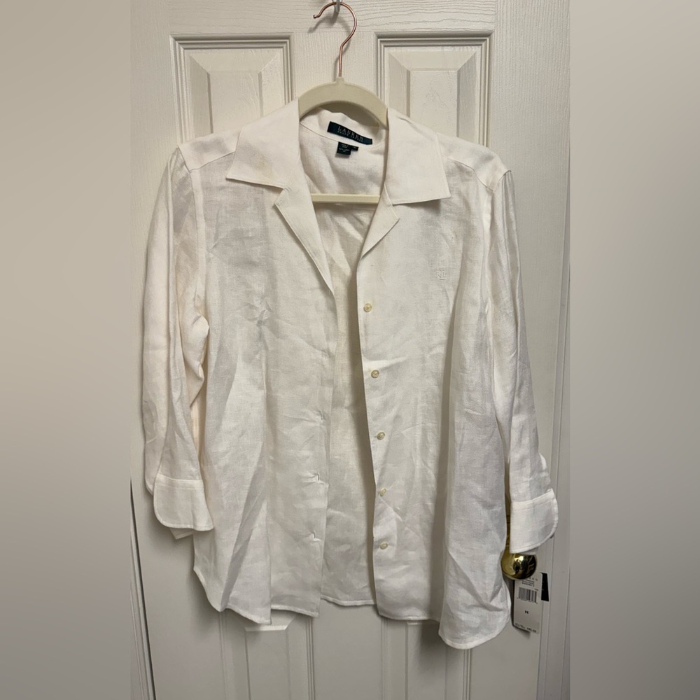 Lauren Ralph Lauren Cream Linen Button-Up Blouse